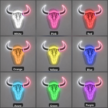 Large Longhorn Bull Skull Vintage LED Neon Sign - Shineneon
