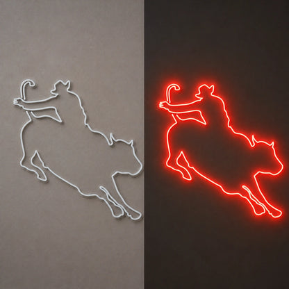 Lasso Bull Rider Vintage LED Neon Sign day and night comparison