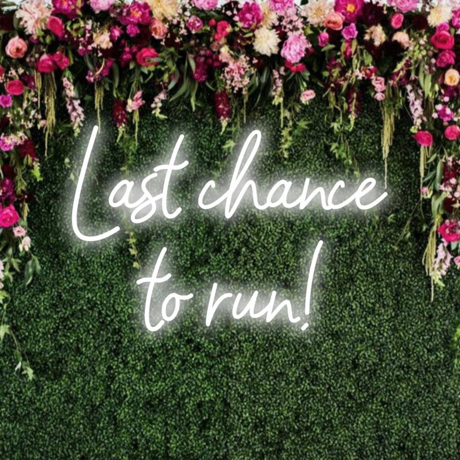 Last Chance To Run White Led Neon Sign Green Floral Background Store Promotion | Shineneon