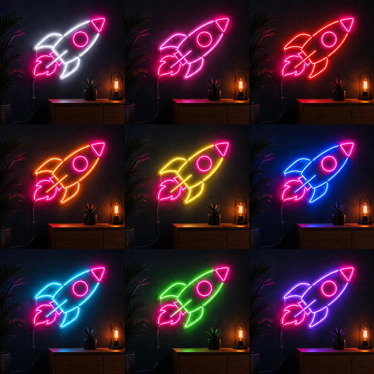 Launch Rocket Neon Sign LED Neon Sign color grid