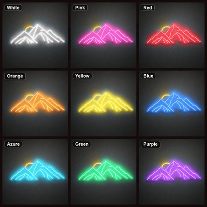 Layered Mountain Range With Rising Sun LED Neon Sign color grid