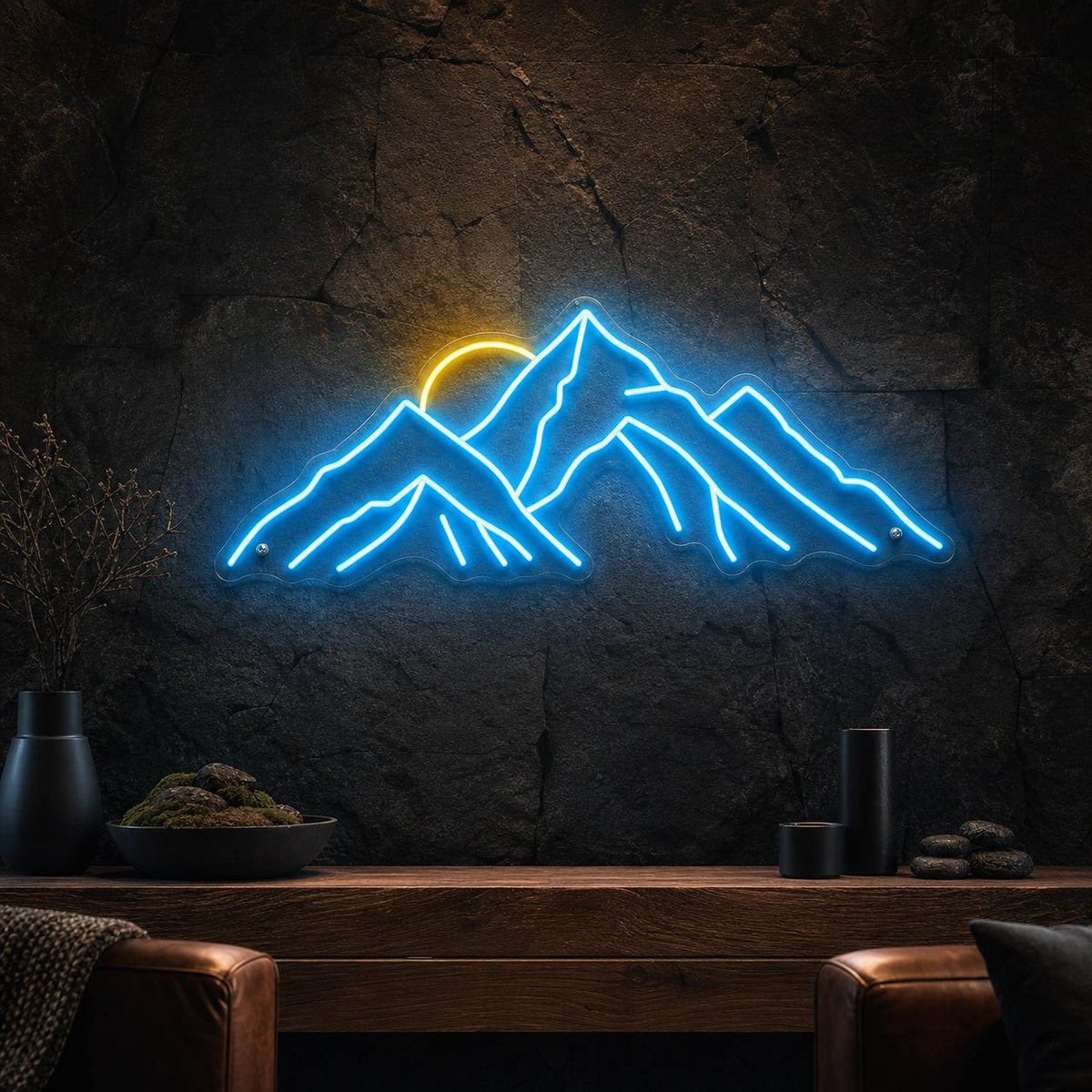 Layered Mountain Range With Rising Sun LED Neon Sign - Shineneon