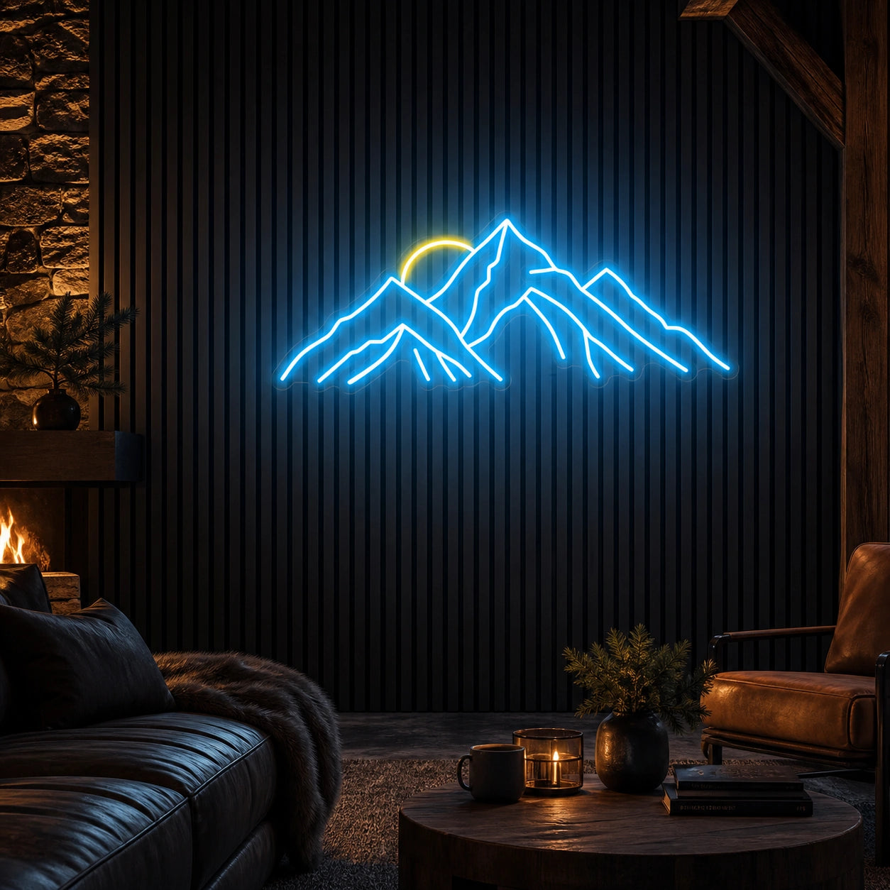 Layered Mountain Range With Rising Sun LED Neon Sign Home Garage Wall Decoration high-converting product image