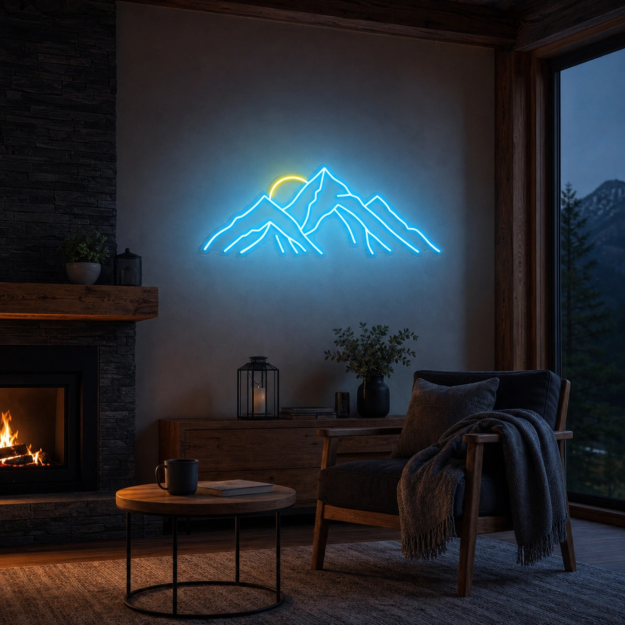 Layered Mountain Range With Rising Sun LED Neon Sign Home Garage Wall Decoration real lifestyle scene