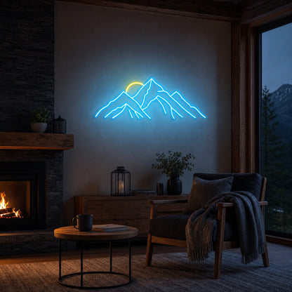 Layered Mountain Range With Rising Sun LED Neon Sign Home Garage Wall Decoration real lifestyle scene