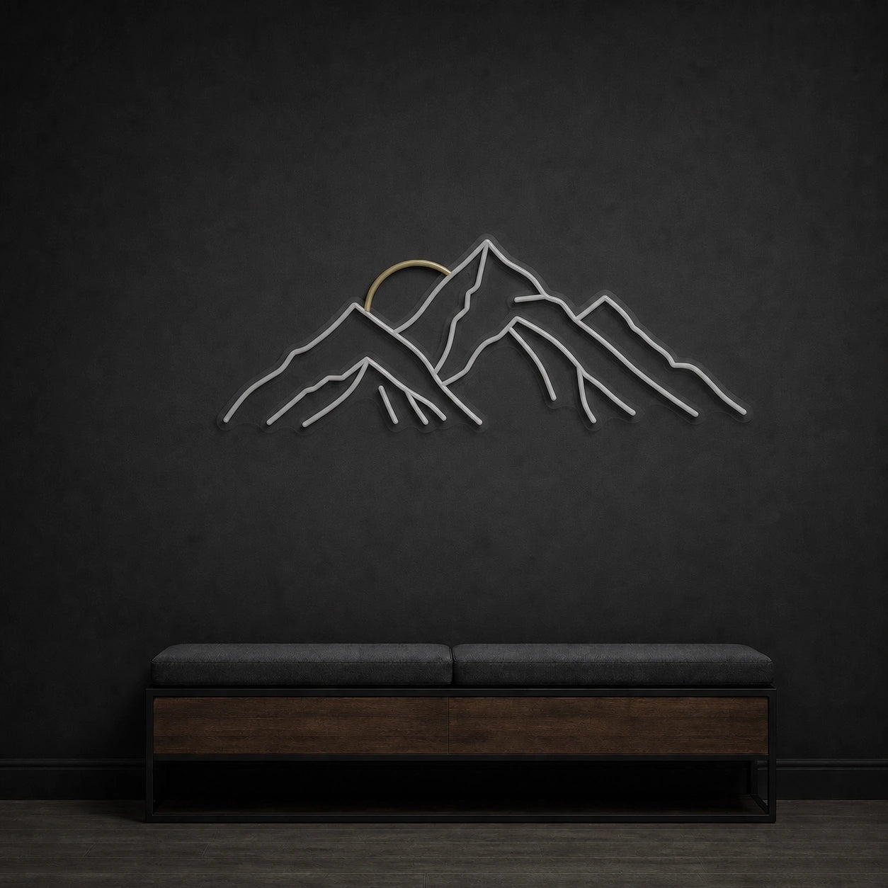 Layered Mountain Range With Rising Sun LED Neon Sign Home Garage Wall Decoration size image