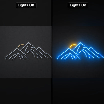 Layered Mountain Range With Rising Sun LED Neon Sign Man Cave Neon Sign day and night comparison