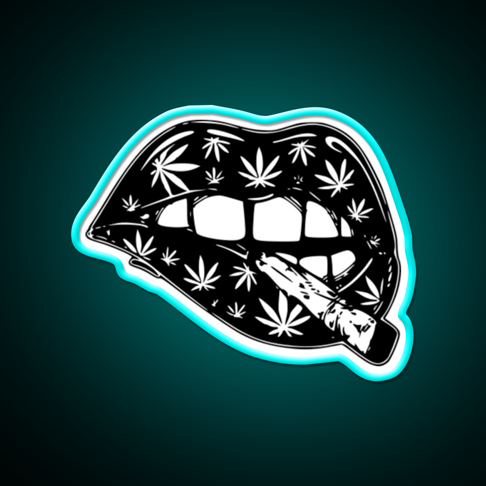 Leaf 420 Stoner Joint Hemp Inspired Green Leaf Led Neon Sign Rgb Color - Neon sign mounted on wall in room