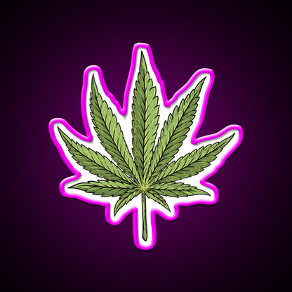 Leaf Hemp Inspired Green Leaf Led Neon Sign Rgb Color - Neon sign mounted on wall in room