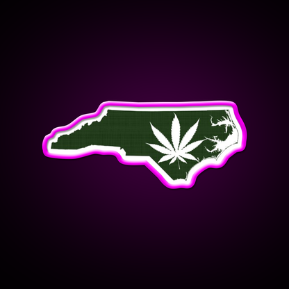 Leaf North Carolina Hemp Inspired Green Leaf Led Neon Sign Rgb Color - Neon sign mounted on wall in room