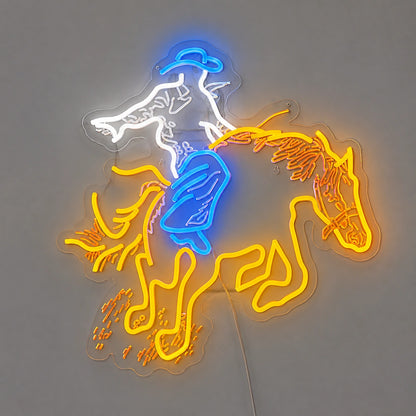Leaning Cowboy Bucking Horse Vintage LED Neon Sign main product image