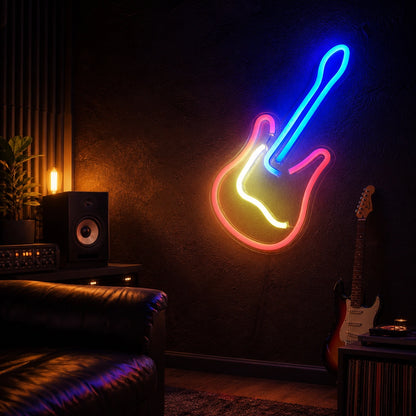 Leaning Electric Guitar LED Neon Sign Home Garage Wall Decoration high-converting product image