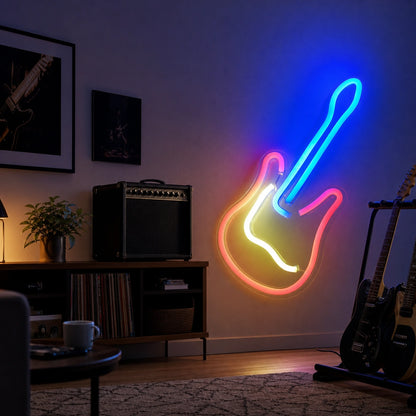 Leaning Electric Guitar LED Neon Sign Home Garage Wall Decoration real lifestyle scene
