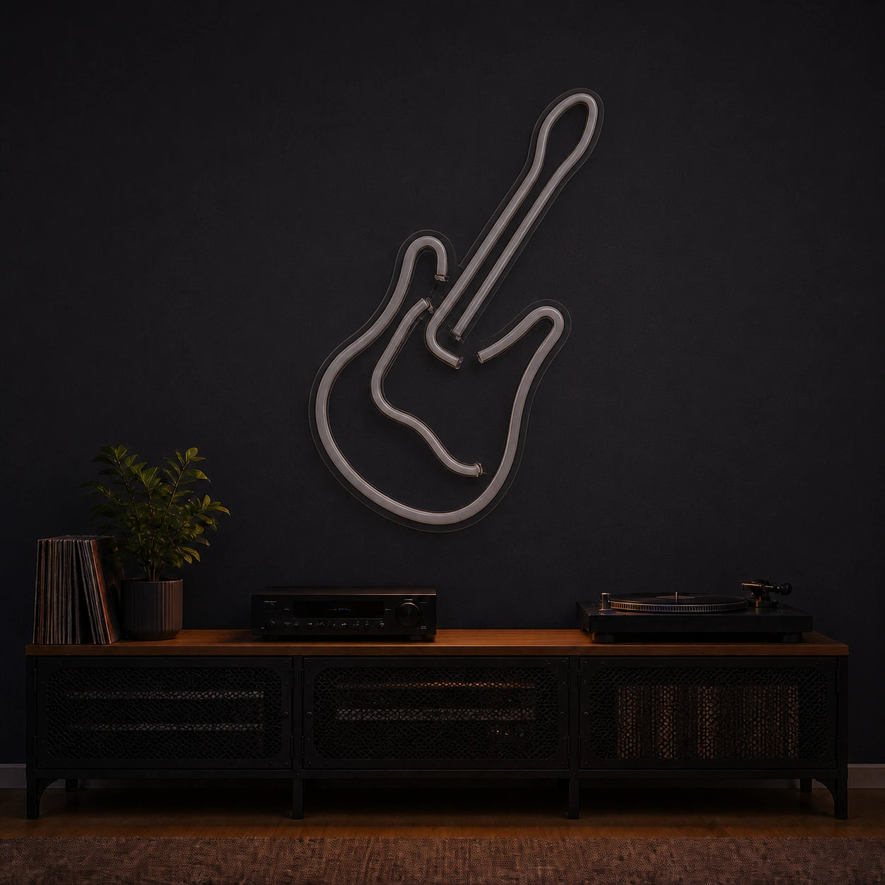 Leaning Electric Guitar LED Neon Sign Home Garage Wall Decoration size image