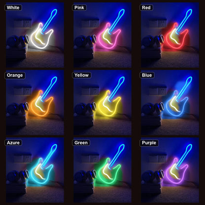 Leaning Electric Guitar LED Neon Sign Home Garage Wall Decoration color grid