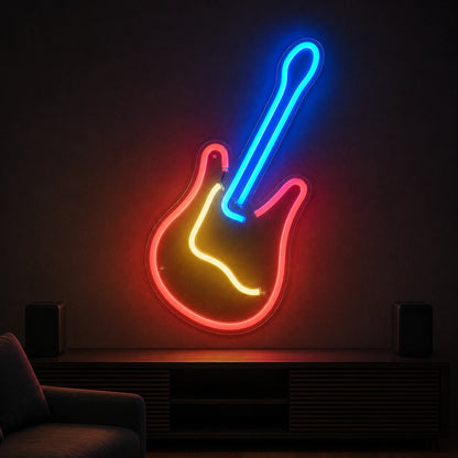 Leaning Electric Guitar LED Neon Sign Man Cave Neon Sign real lifestyle scene