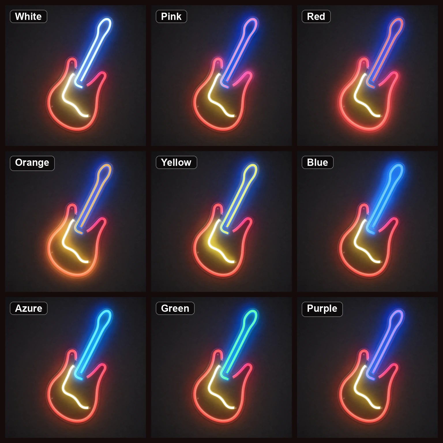 Leaning Electric Guitar LED Neon Sign Man Cave Neon Sign color grid