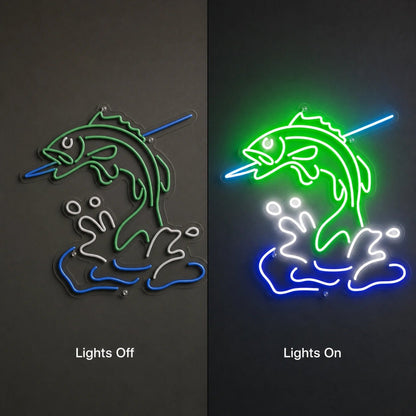 Leaping Bass Fish Over Splashing Water LED Neon Sign - Shineneon