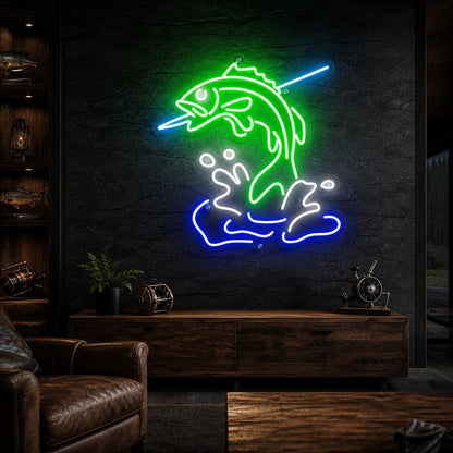 Leaping Bass Fish Over Splashing Water LED Neon Sign - Shineneon