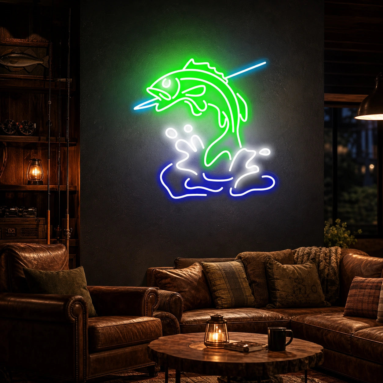 Leaping Bass Fish Over Splashing Water LED Neon Sign Home Garage Wall Decoration high-converting product image