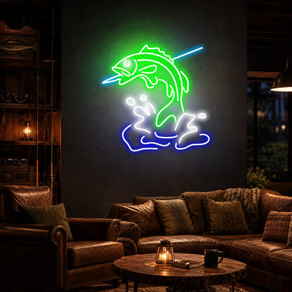 Leaping Bass Fish Over Splashing Water LED Neon Sign Home Garage Wall Decoration high-converting product image