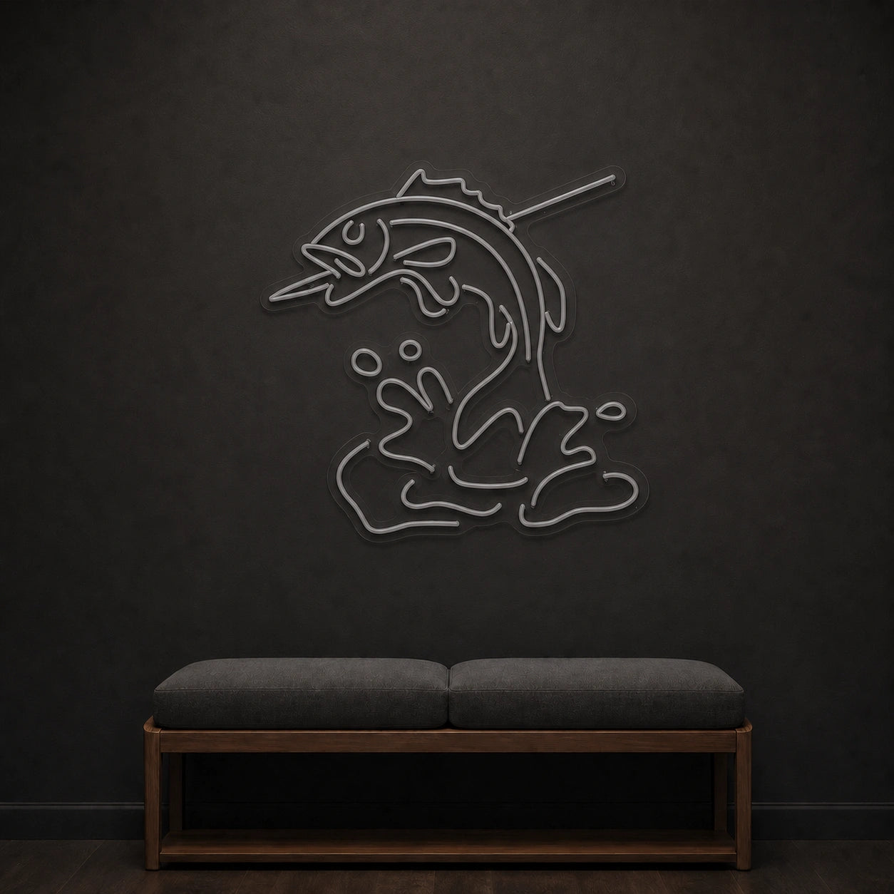 Leaping Bass Fish Over Splashing Water LED Neon Sign Home Garage Wall Decoration size image