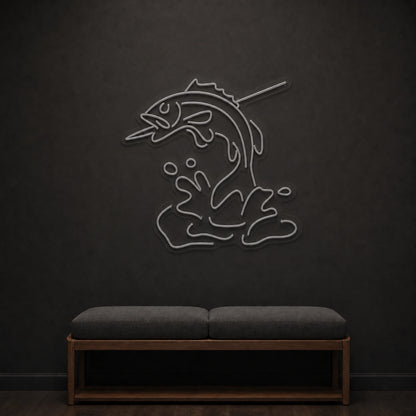 Leaping Bass Fish Over Splashing Water LED Neon Sign Home Garage Wall Decoration size image