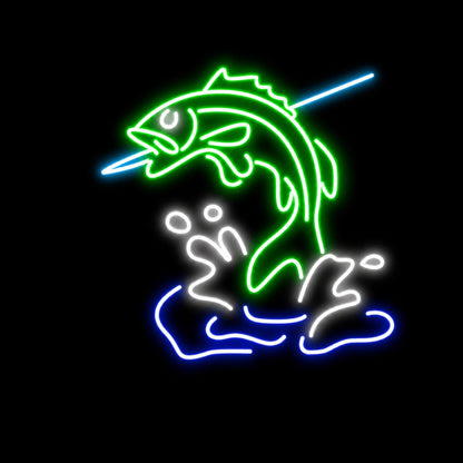 Leaping Bass Fish Over Splashing Water LED Neon Sign Home Garage Wall Decoration main product image