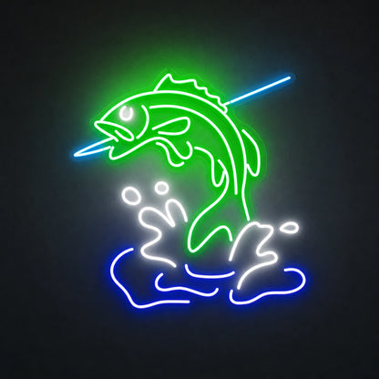 Leaping Bass Fish Over Splashing Water LED Neon Sign Man Cave Neon Sign main product image