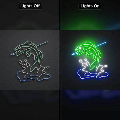 Leaping Bass Fish Over Splashing Water LED Neon Sign Man Cave Neon Sign - Shineneon