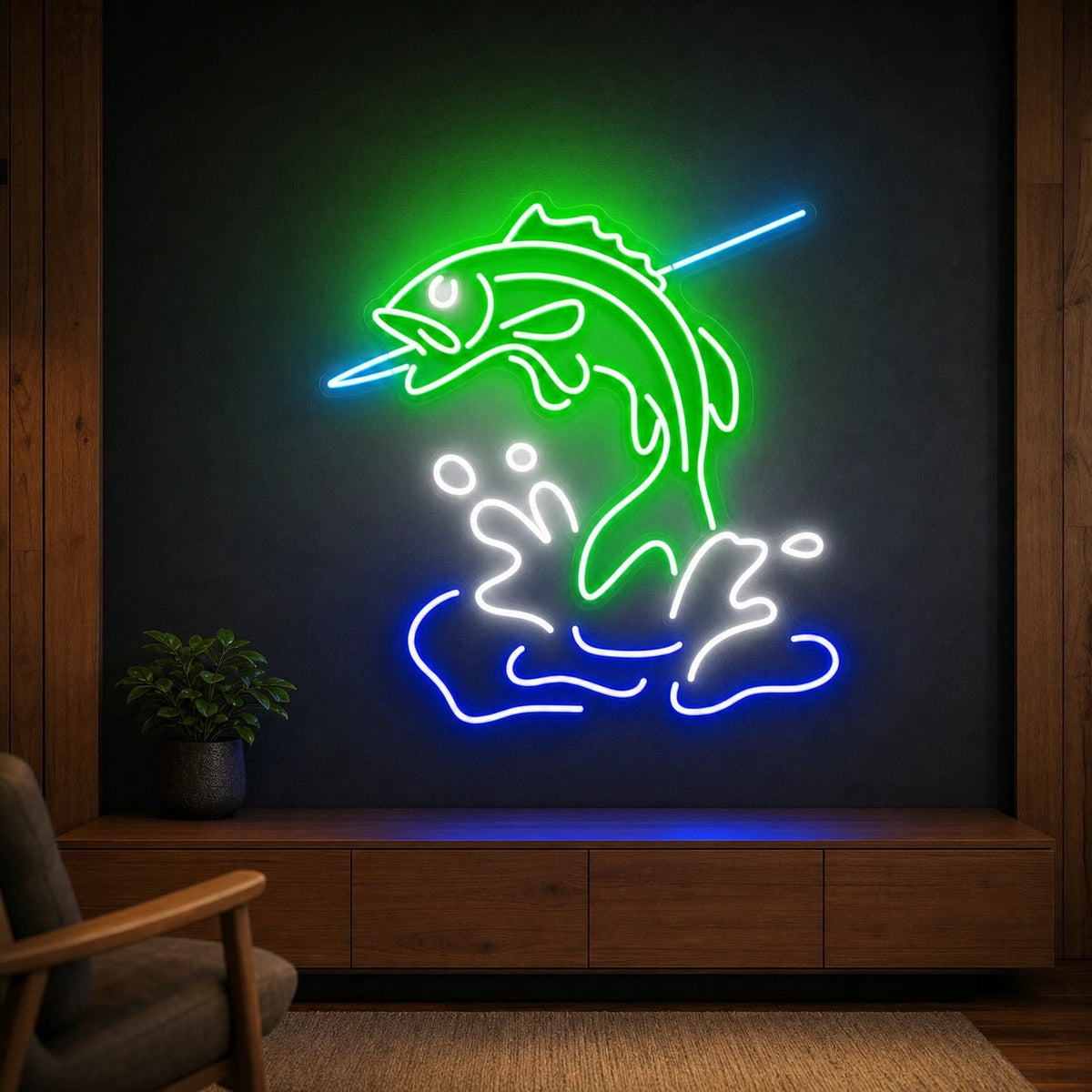 Leaping Bass Fish Over Splashing Water LED Neon Sign Man Cave Neon Sign - Shineneon