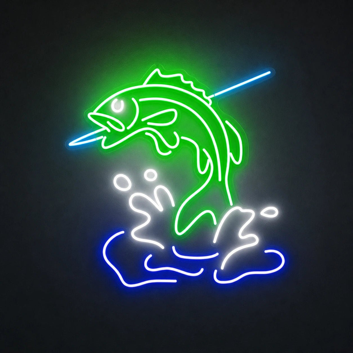 Leaping Bass Fish Over Splashing Water LED Neon Sign Man Cave Neon Sign - Shineneon