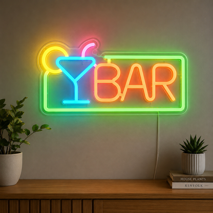 LED Neon Bar Sign Cocktail Glass Multi Color Home Bar Decor LED Neon Sign main product image