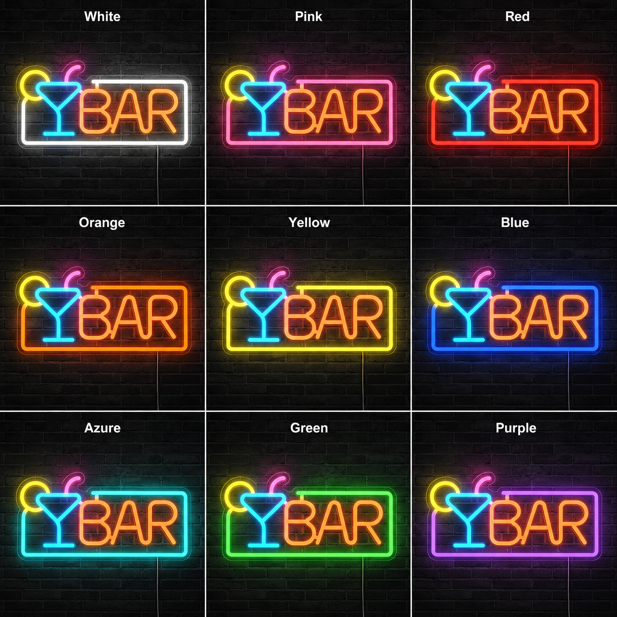 LED Neon Bar Sign Cocktail Glass Multi Color Home Bar Decor LED Neon Sign color grid