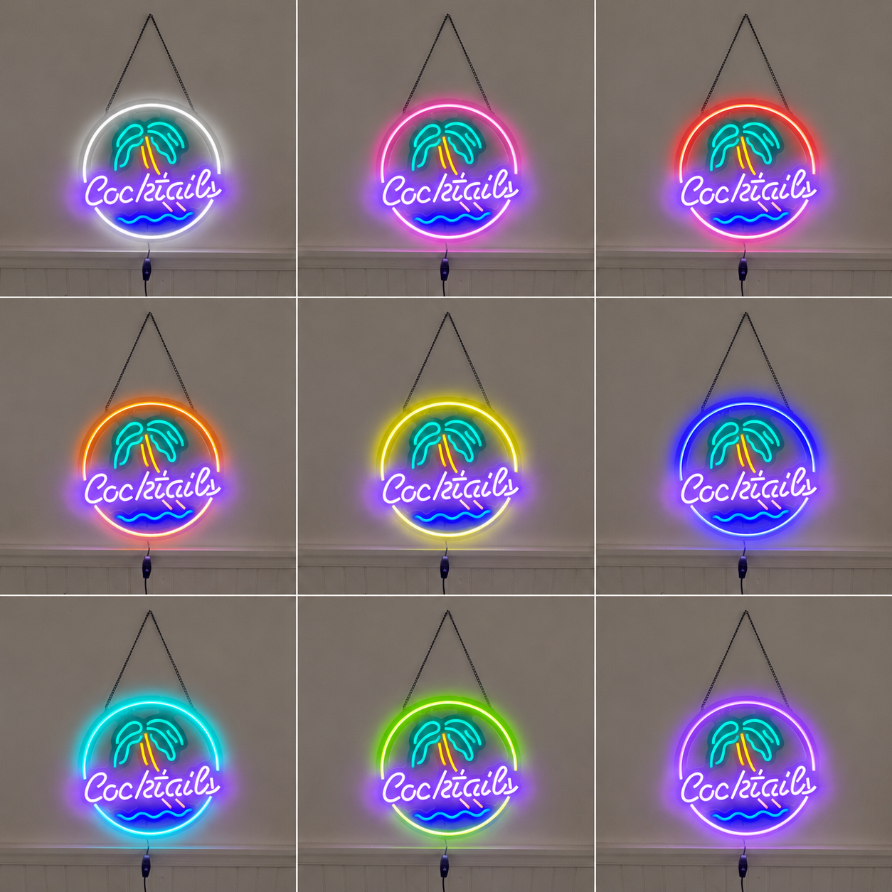 LED Neon Cocktails Palm Tree Sign Vibrant Multi Color Wall Light LED Neon Sign color grid