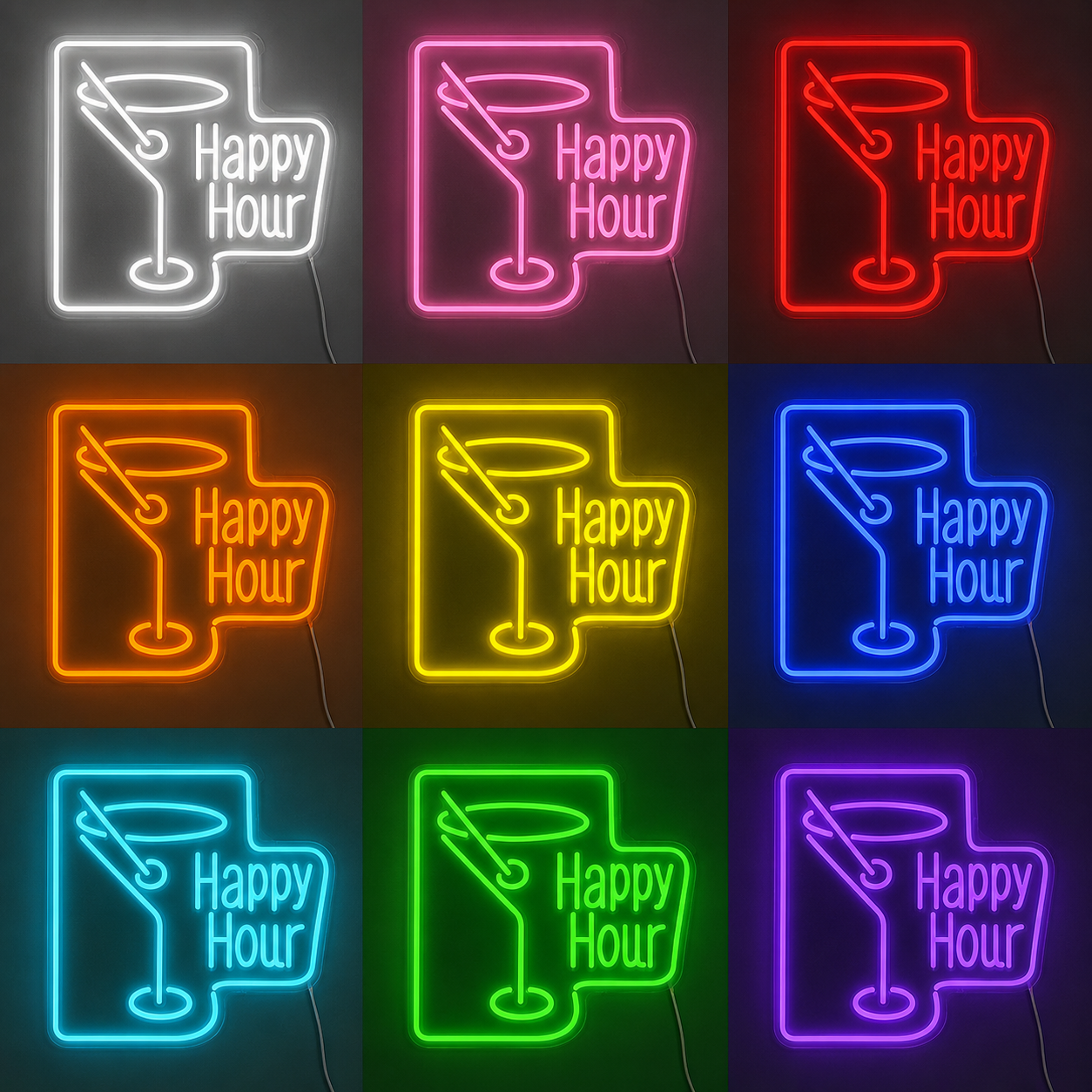 LED Neon Happy Hour Sign LED Neon Sign color grid