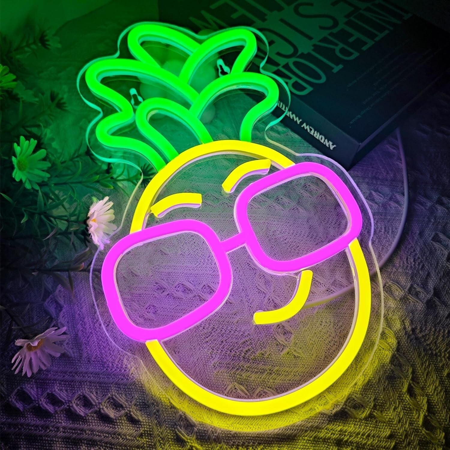 Led Neon Sign Pineapple In Dark Pink Sunglasses Tropical Decor | Shineneon