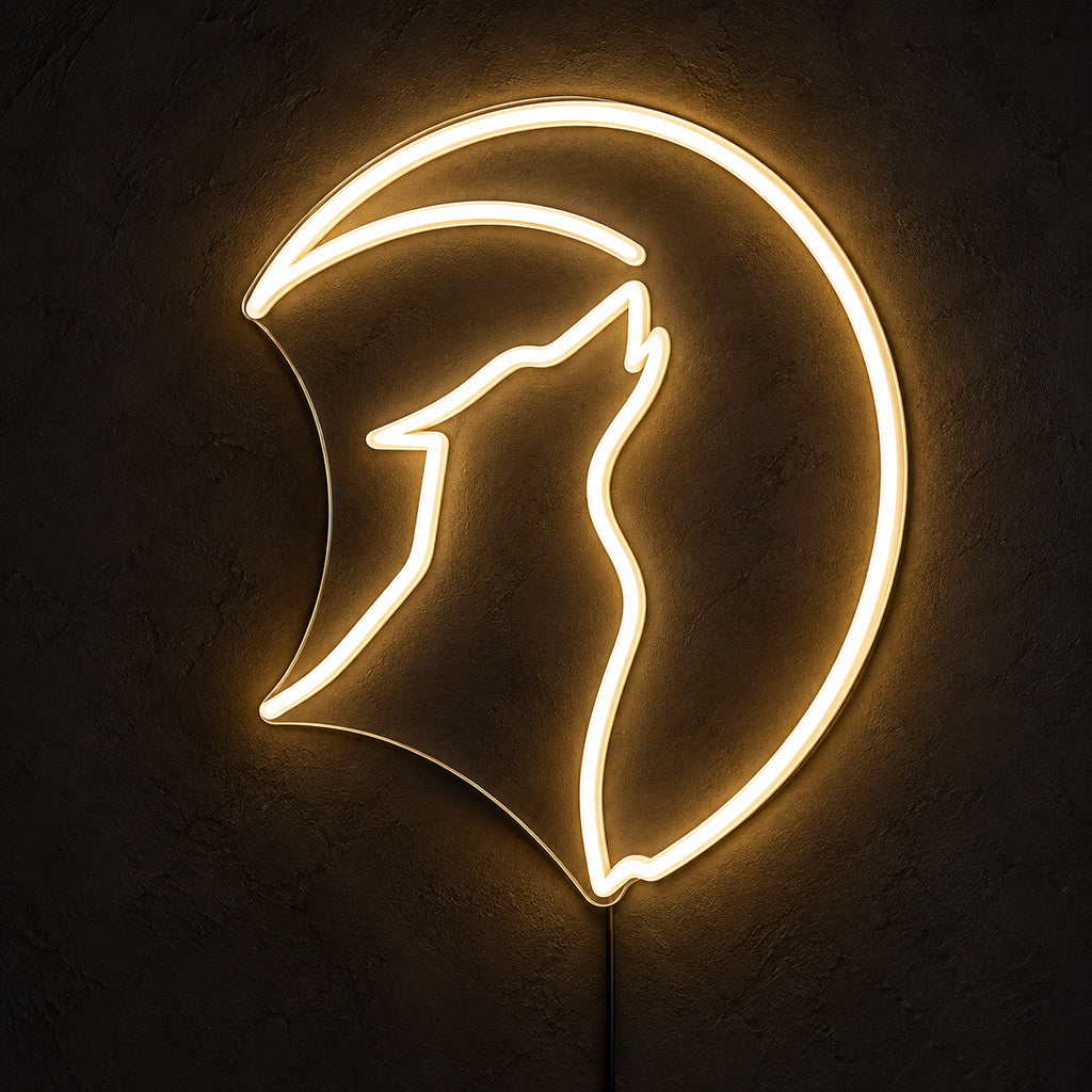Howling Wolf Crescent Moon LED Neon Sign — original product image 01