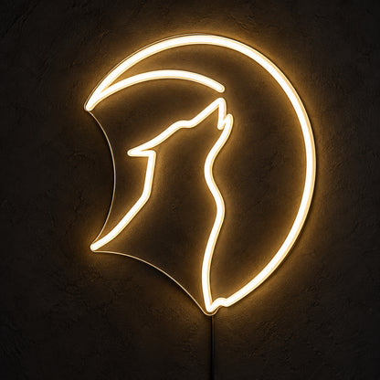 Howling Wolf Crescent Moon LED Neon Sign — original product image 01