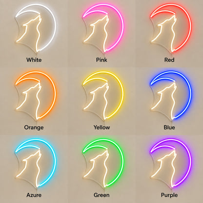 Howling Wolf Crescent Moon LED Neon Sign — original product image 04
