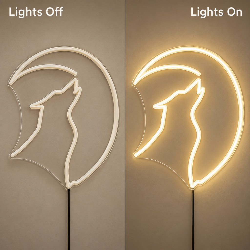 Howling Wolf Crescent Moon LED Neon Sign — original product image 05