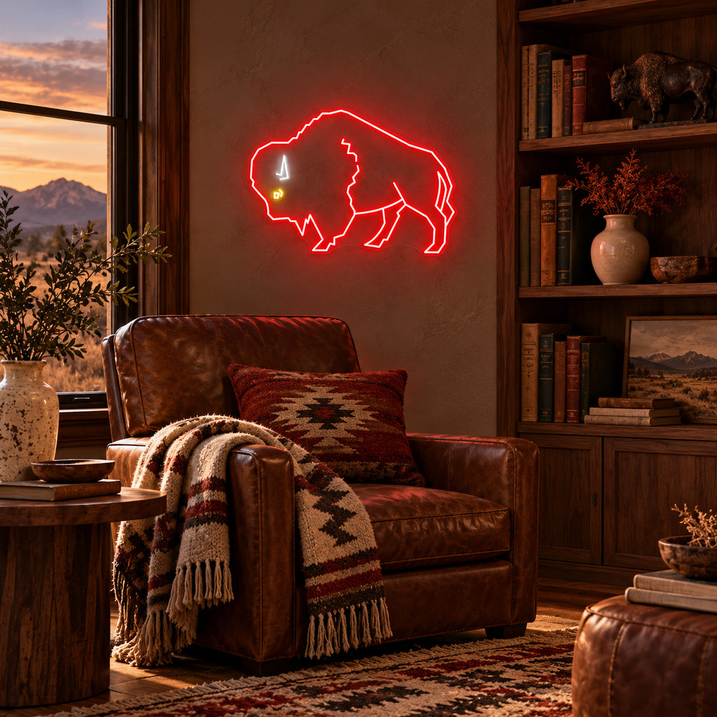 Red Bison Silhouette LED Neon Sign — original product image 02
