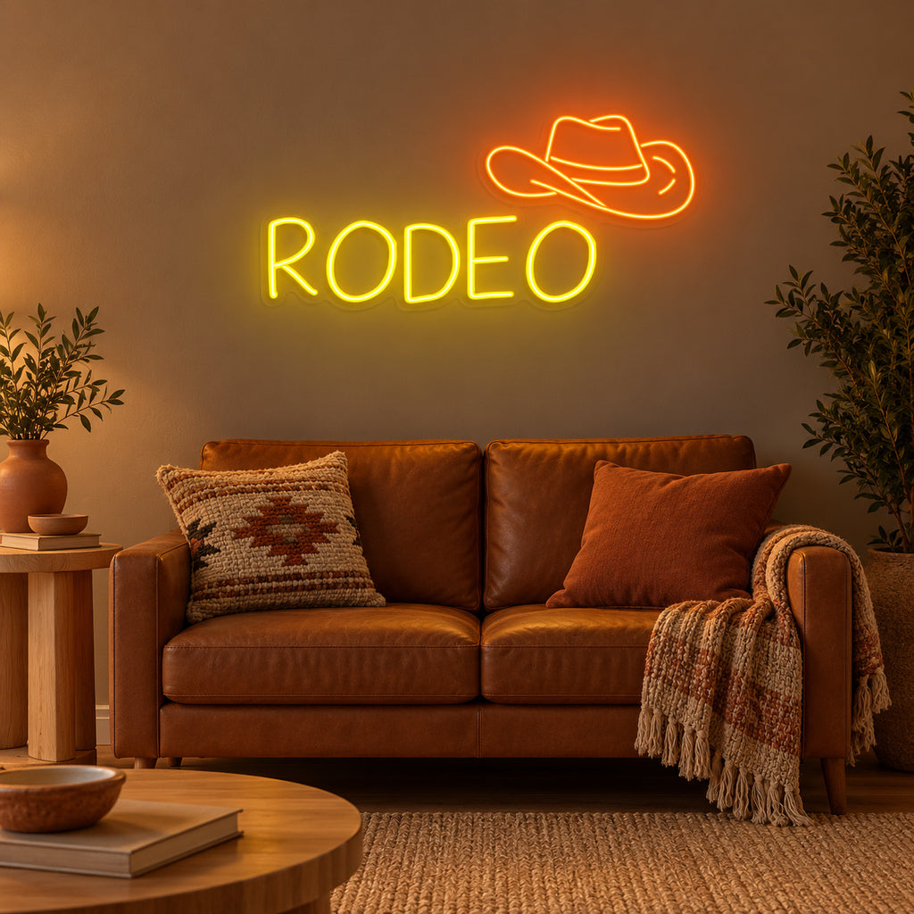 Rodeo Orange Cowboy Hat LED Neon Sign — original product image 02