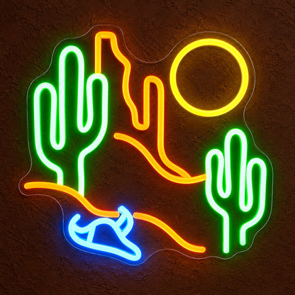 Two Cactus Desert Bull Skull Sun LED Neon Sign — original product image 01