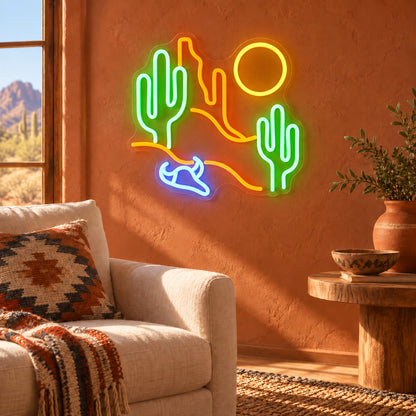 Two Cactus Desert Bull Skull Sun LED Neon Sign — original product image 02