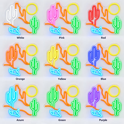Two Cactus Desert Bull Skull Sun LED Neon Sign — original product image 04