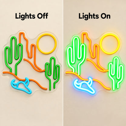 Two Cactus Desert Bull Skull Sun LED Neon Sign — original product image 05