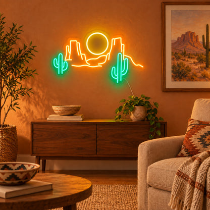 Two Cactus Desert Sun LED Neon Sign — original product image 02