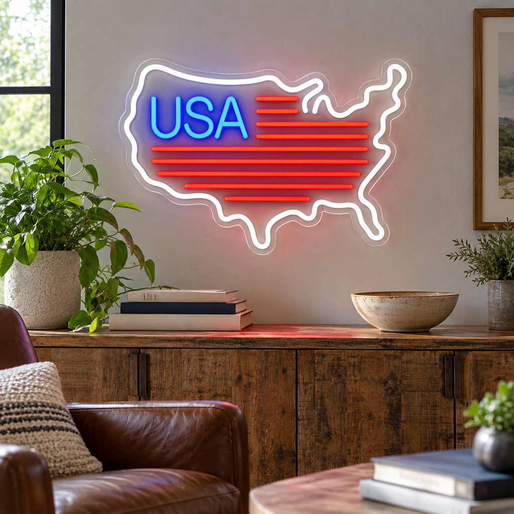 Usa Map Flag Stripes LED Neon Sign — original product image 02