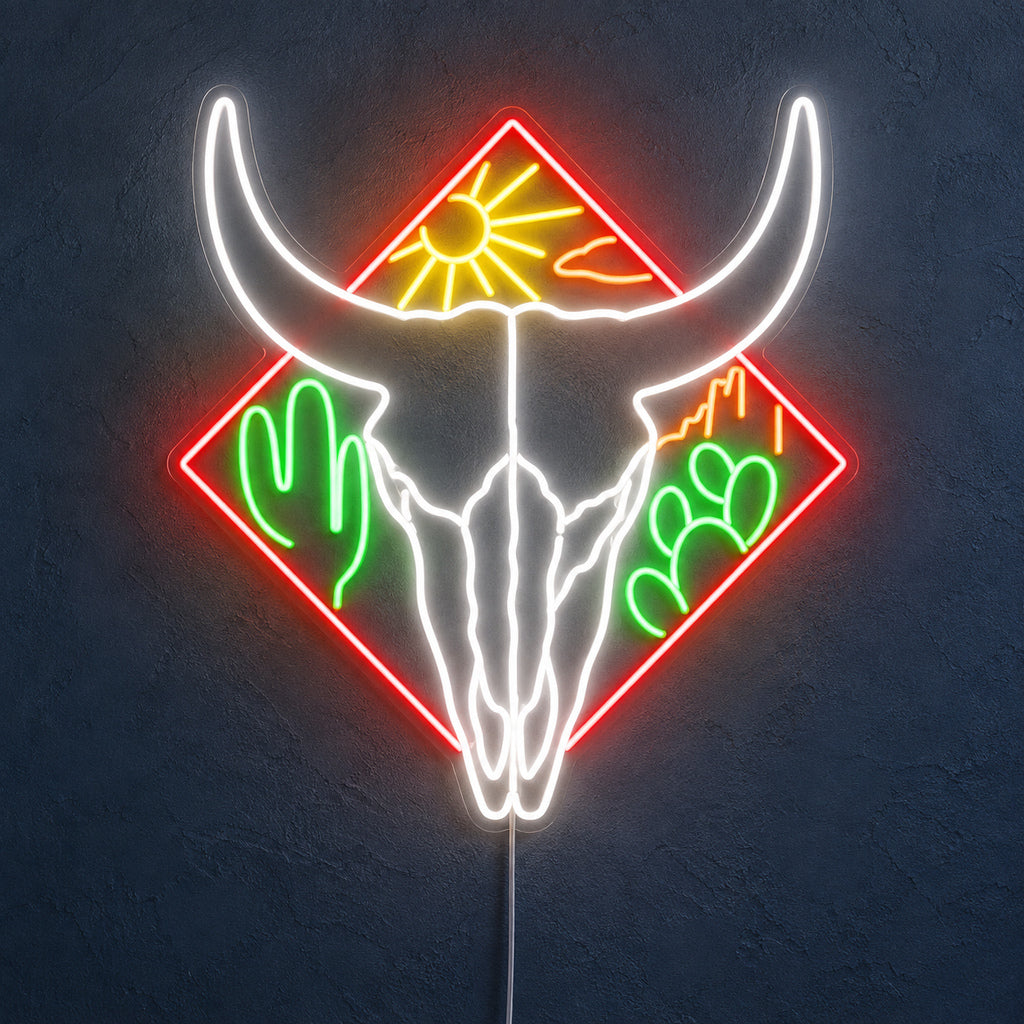 Western Bull Skull Bookshelf LED Neon Sign — original product image 01